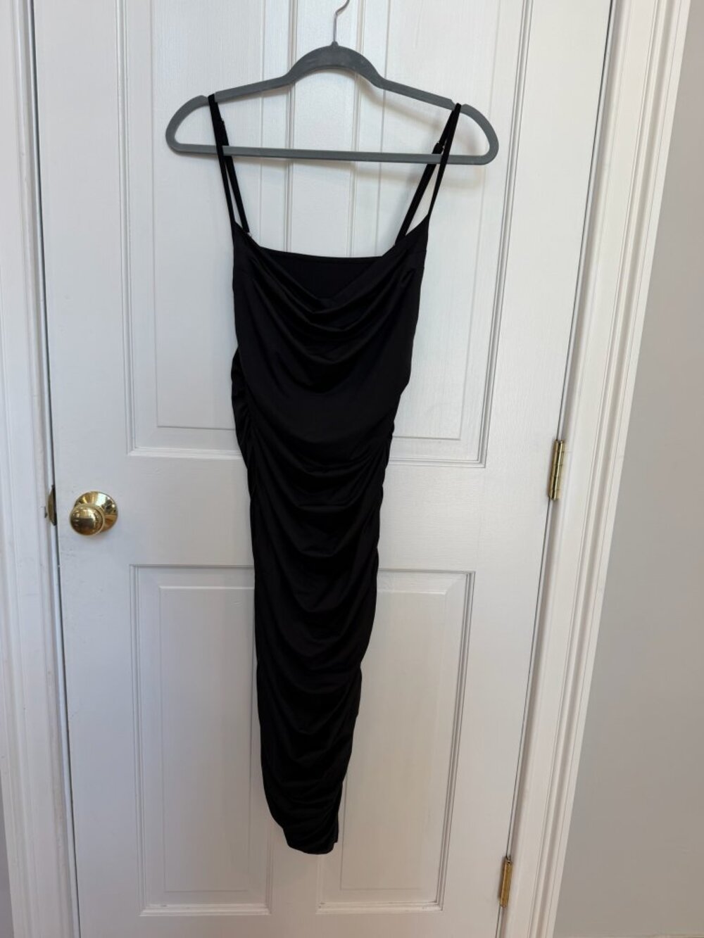 Fashion Nova Black Strapless Body-con Dress, (L), Ruched, Assymetrical